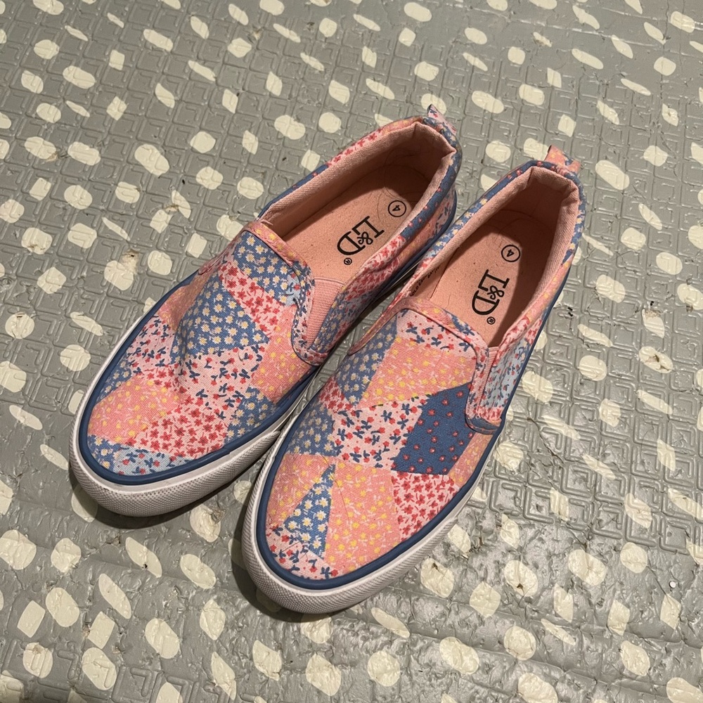 Kids Patchwork Slip-On Sneakers - Pink and Blue